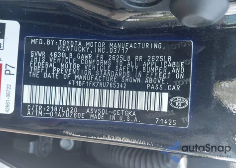 2017 Toyota Camry Xle из США, поврежденный, VIN 4T1BF1FK7HU765342